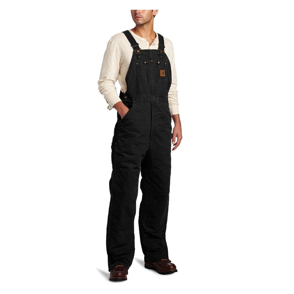 NWT Carhartt Men's Quilt Lined Sandstone Bib Overall Black $150 50x30 R27 JK762